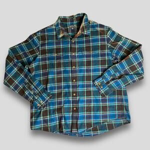 LL BEAN SIGNATURE PLAID WESTERN COTTON FLANNEL GORPCORE BROWN BLUE XL